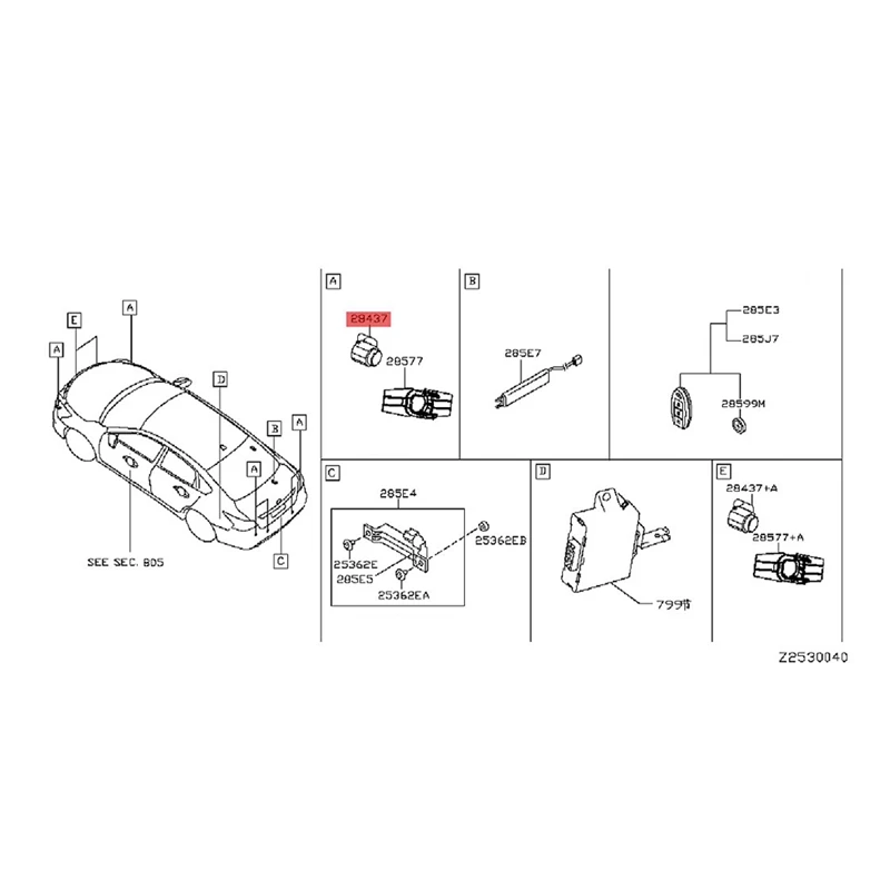 4Pcs 28438-4CL0A Car PDC Parking Sensor Sensor For Nissan X-Trail T32 Teana J32 2014-2019 Distance Assist Sensor Electric Eye