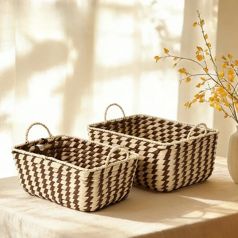 Rope woven desktop storage basket, living room tea table food basket, sundries sorting basket