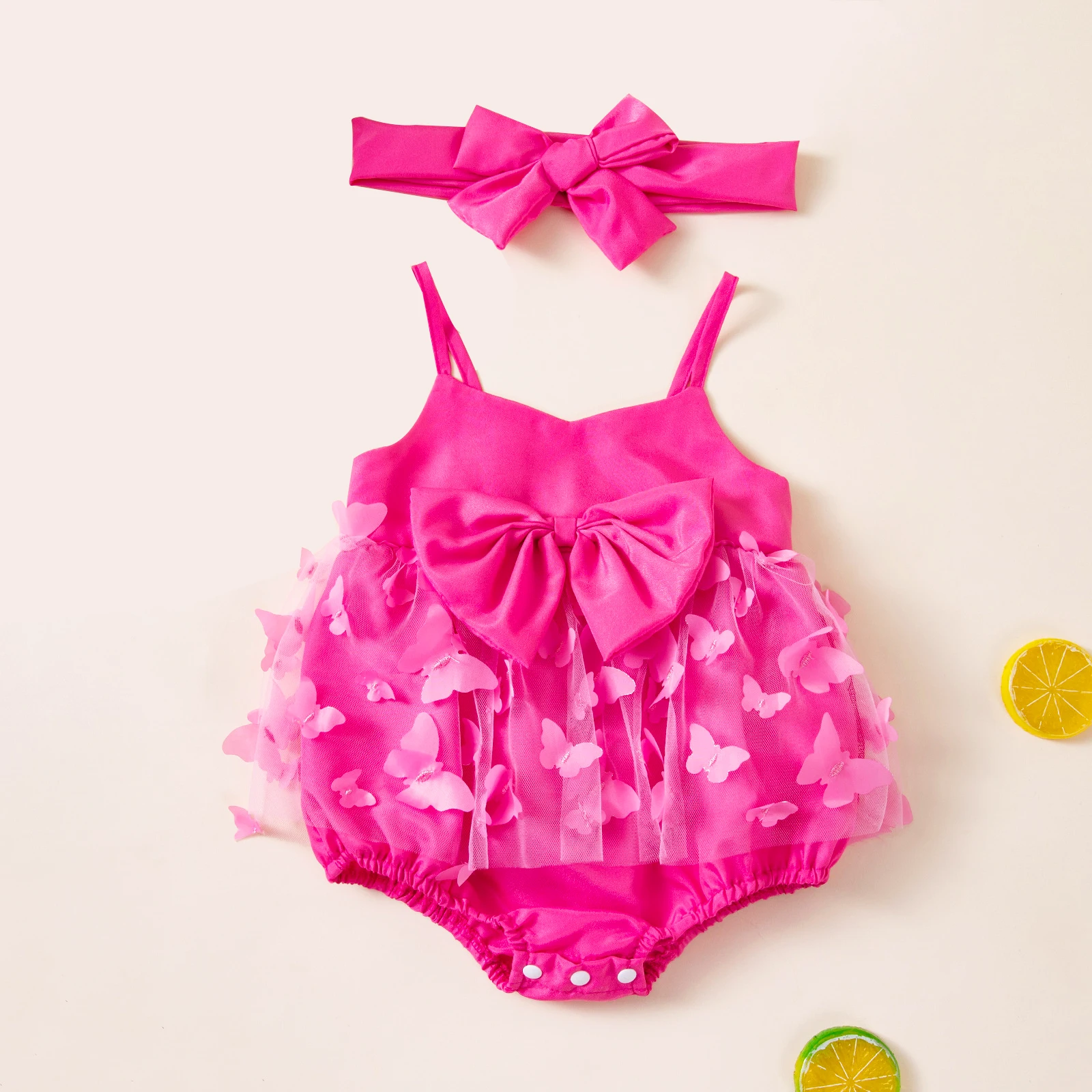 

Tulle Butterfly Baby Girl Romper Dress with Headband Pink Big Bow Baby Dress Litter Girl Summer Clothes Backless Toddler Dresses