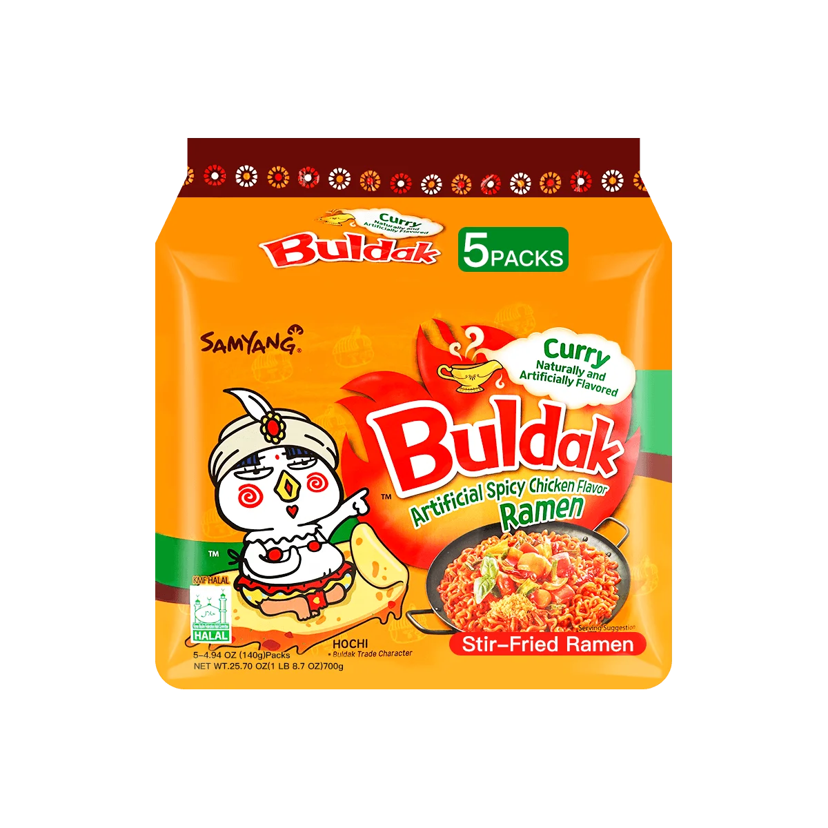 [3Packs 15 Stuks] Koreaanse Buldak Noedels Roergebakken Pittige Kip Ramen - Curry Smaak, 4.94Oz * 5 Stuks * 3Packs, Instant Noedels