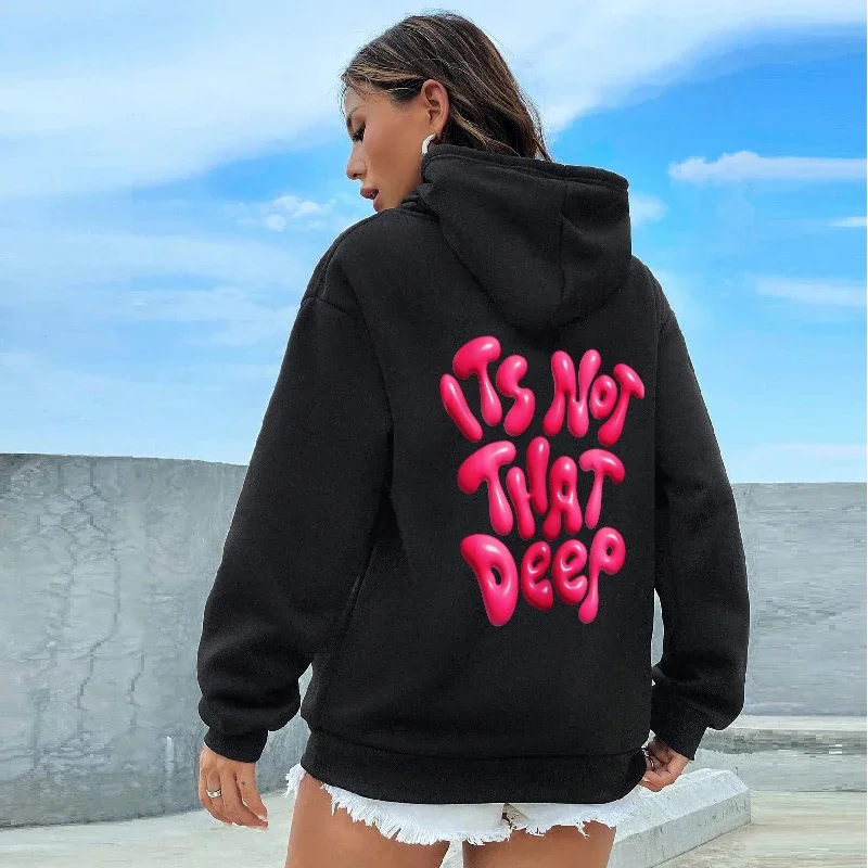 2024 Trendy Creative Letter Printed Hoodies for Women IT'S NOT THIAT Deep Slogan Printed Funny Sweatshirts Casual Loose Pullover