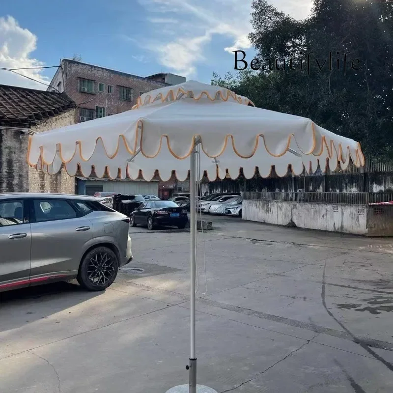 AC Outdoor Parasol Hotel B & B Beach Scenic Area Eight Bones Aluminum Alloy Middle Column Large Umbrella Tassel Wave Edge Creati