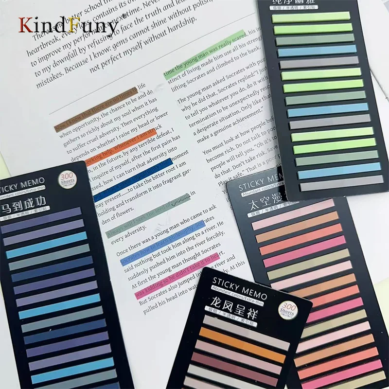 Imagem -03 - Kindfuny Rainbow Long Index Adesivos Cor Impermeável Nota Marcação Chave Semi Transparente Sticky Notes Pet 16 Pacotes 4800 Folhas