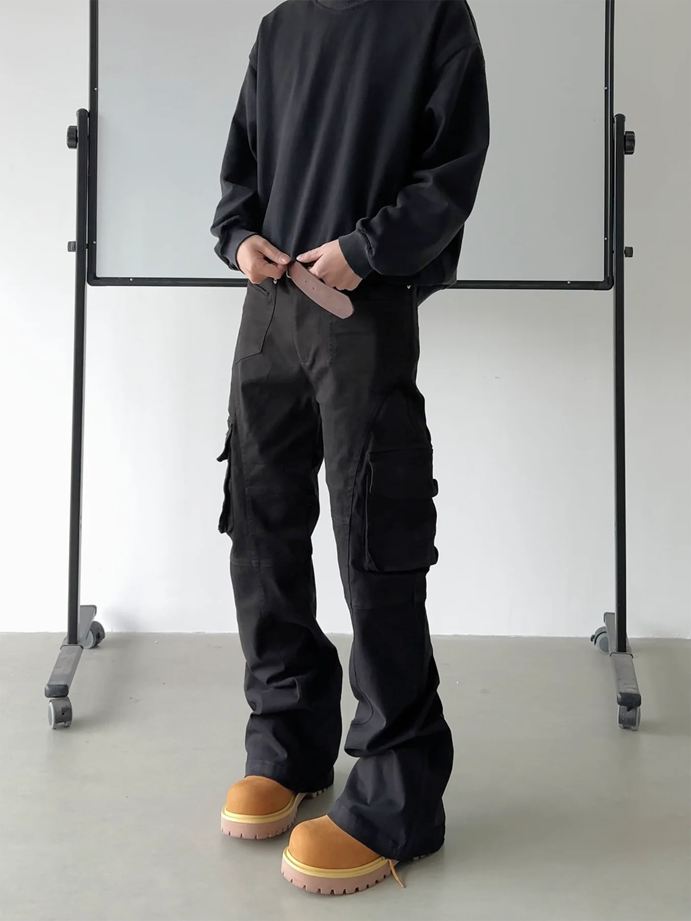 

Cleanfit High Street American Style Casual Men's And Women's Workwear Pants Elastic Black Soul Straight Leg Flared Legs Illus...