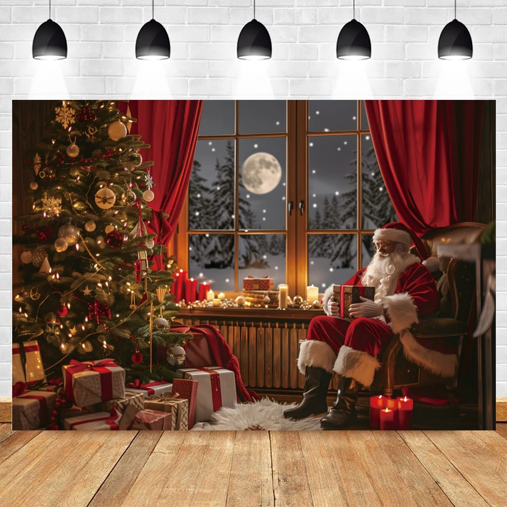 Christmas Backdrop for Photography 2024 Xmas Tree Party Gifts Fireplace Room Window Toy Baby Family Photography Background Decor