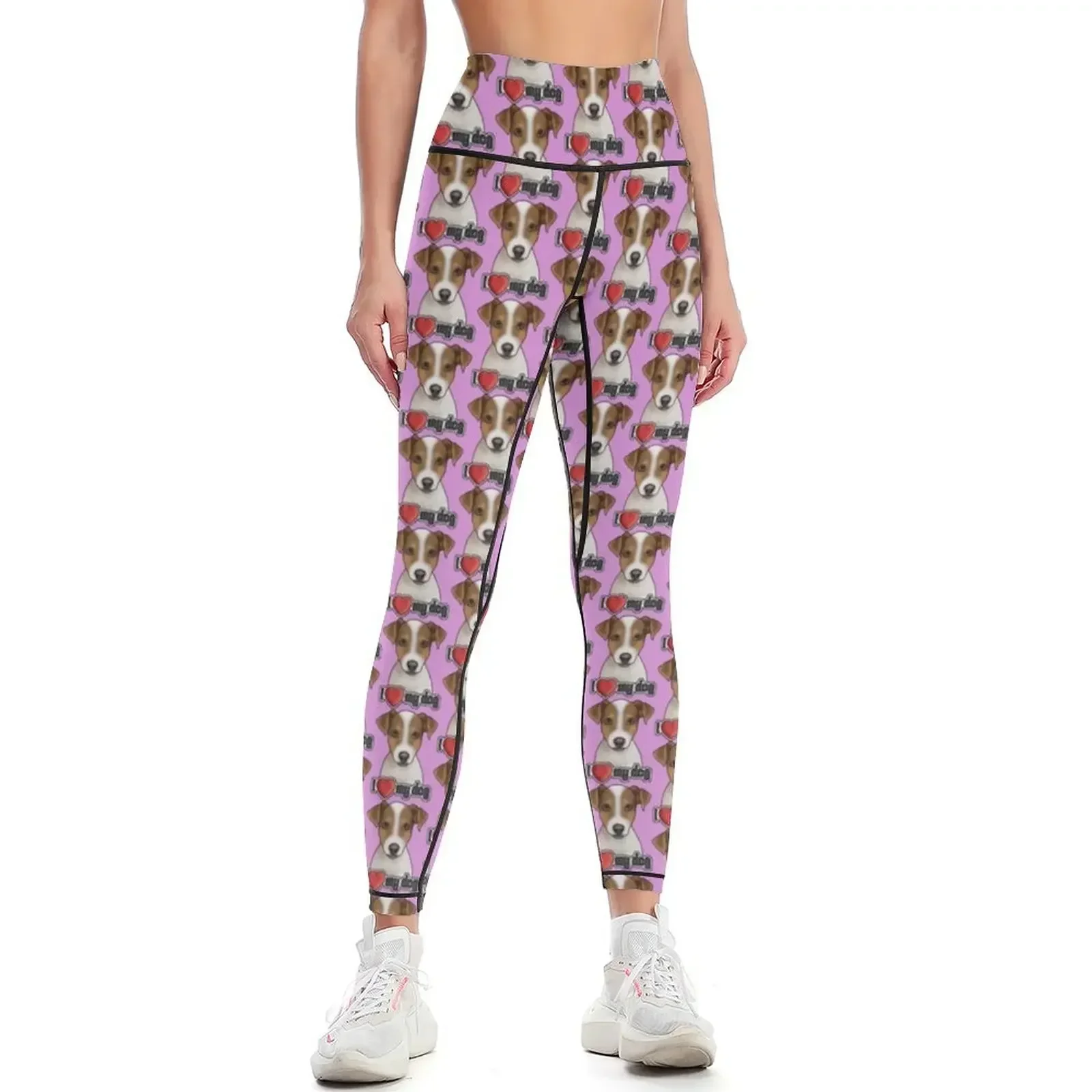 

I Love My Dog - Jack Russell Terrier - Pattern - Pink Leggings for fitness trousers Women's push up flared Womens Leggings