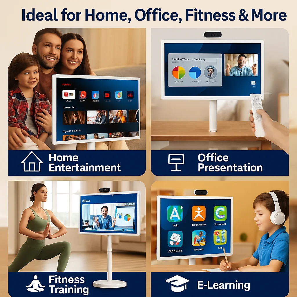 32-Zoll-Android-15-Floorständer-TV, 6G+128G Smart Screen mit Fernbedienung, 2K-Kamera-Videoanruf, eingebaute 148-WH-Batteriebetrieb