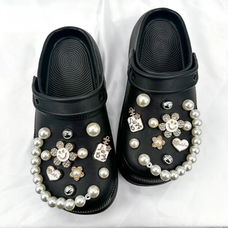 22 шт., роскошные подвески для обуви, набор аксессуаров, пряжка для обуви с отверстиями, стразы, цветок, жемчужная цепочка, сделай сам, украшения для монет для сумки Bogg