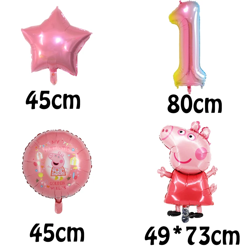 6Pcs Peppa Pig Balloon Set Birthday Decoration Balloons Cute Foil Balloons Age Number Balloon Set Party Decoration Props Gift