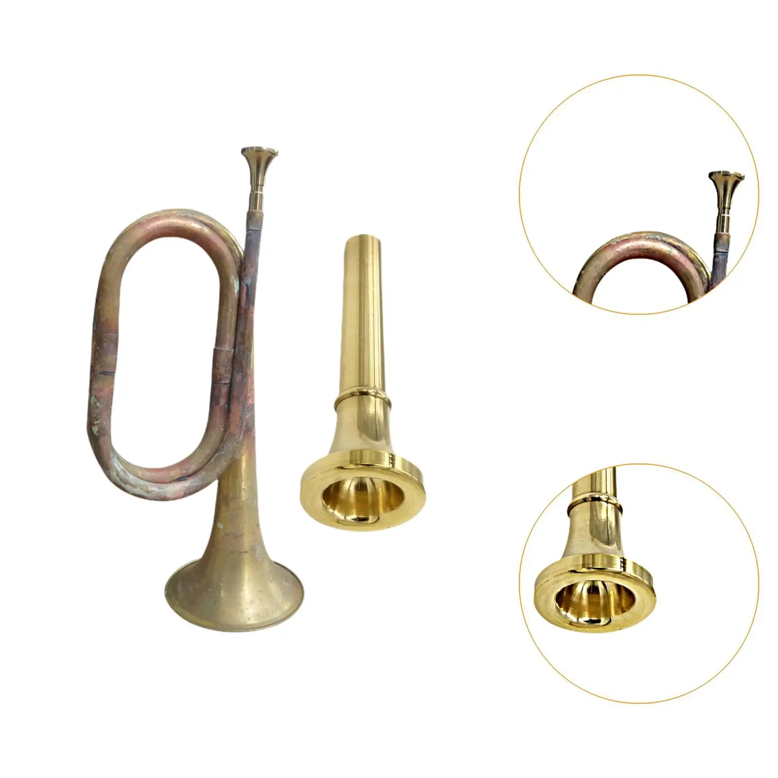 Blowing Bugle Cavalry Trumpet C Bugle Classic Mini Brass Instrument Marching Bugle for Stage Performance Adults Children Kids