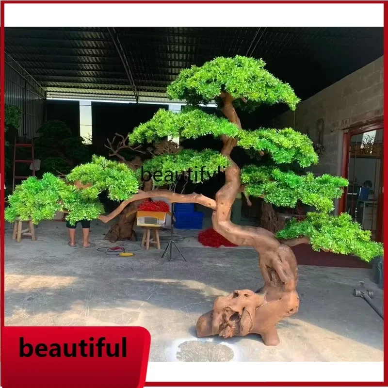 Simulated pine tree large interior decoration fake tree solid wood hotel entrance welcome pine landscaping  N