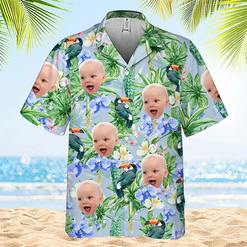

Face Photo Baby Shirts For Men Clothing Custom 3D Print Hawaii Funny Shirt Top Gifts in Memory of Baby Lapel Short Sleeve Blouse