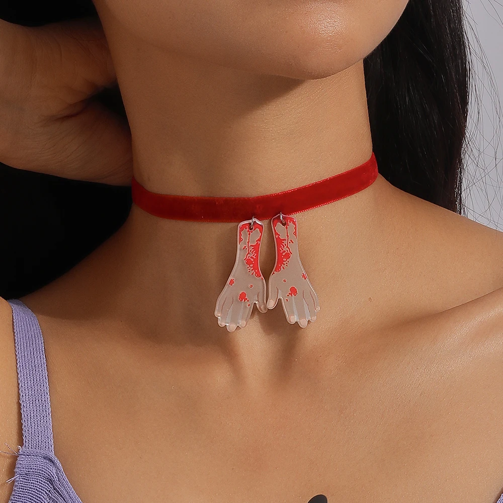 Aihua Sexy rote Samt-Choker-Halsketten für Frauen, Kristall-Herz-Halskette, Braut, Hochzeit, Party, Schmuck am Halskragen – Detail 5