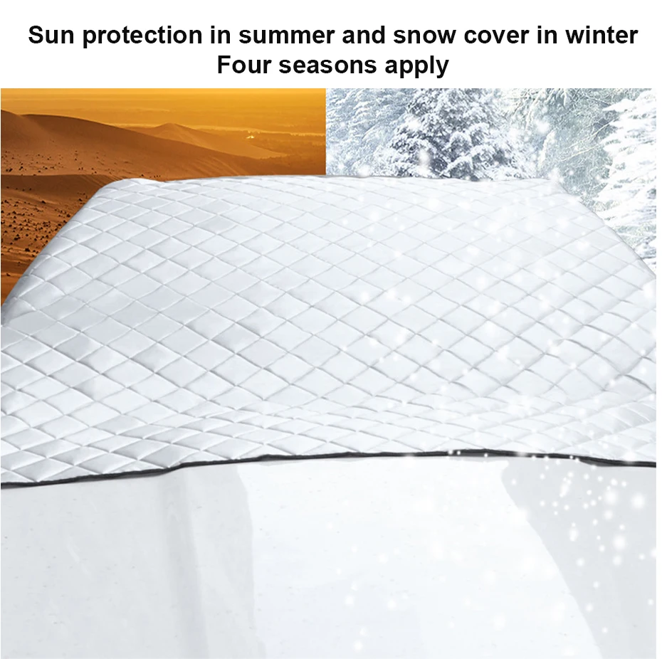 Universelle Auto-Windschutzscheibenabdeckung für den Außenbereich, Schnee-, Frost- und Eisschutz, UV-Sonnenschutz, staubdichte Abdeckung mit Spiegelabdeckung – Detail 5