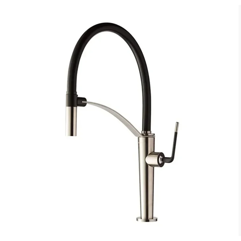Gun Gray Kitchen Faucet Single Lever Brass Mixer Tap with Pull out Spring Spout for Kitchen Sink Hot Cold Water 304 Stainless St