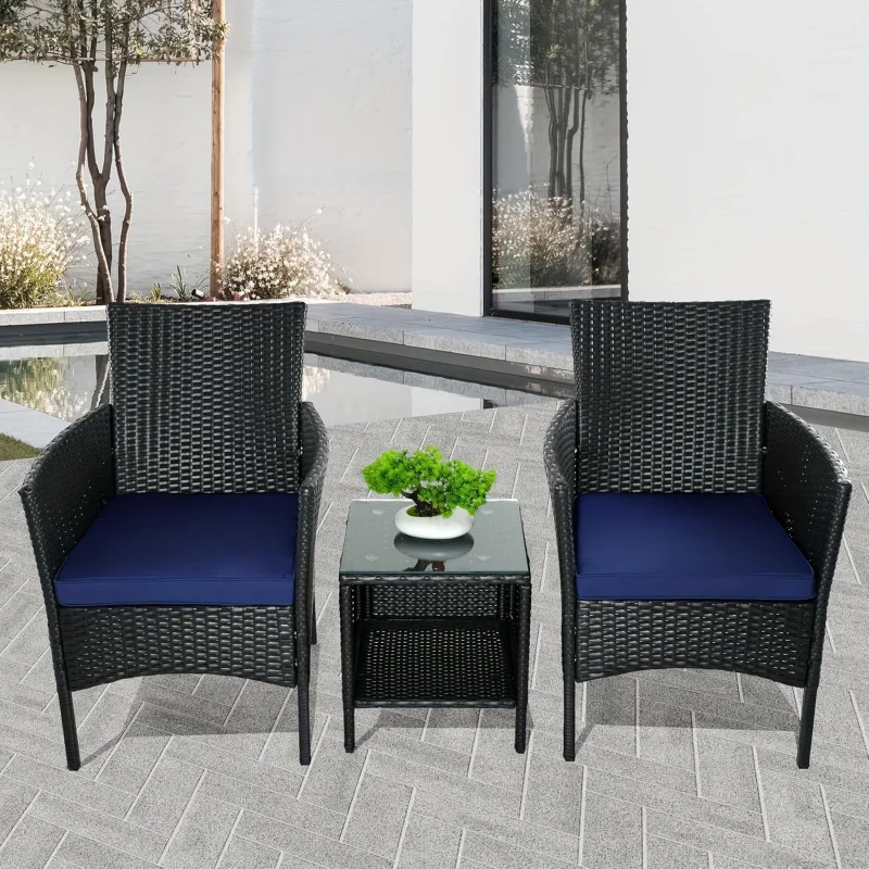 

Patio Conversation Furniture 3-Piece Set PE Rattan Wicker Chair With Table Suitable For Patio, Poolside, Lawn And Other Outdoor