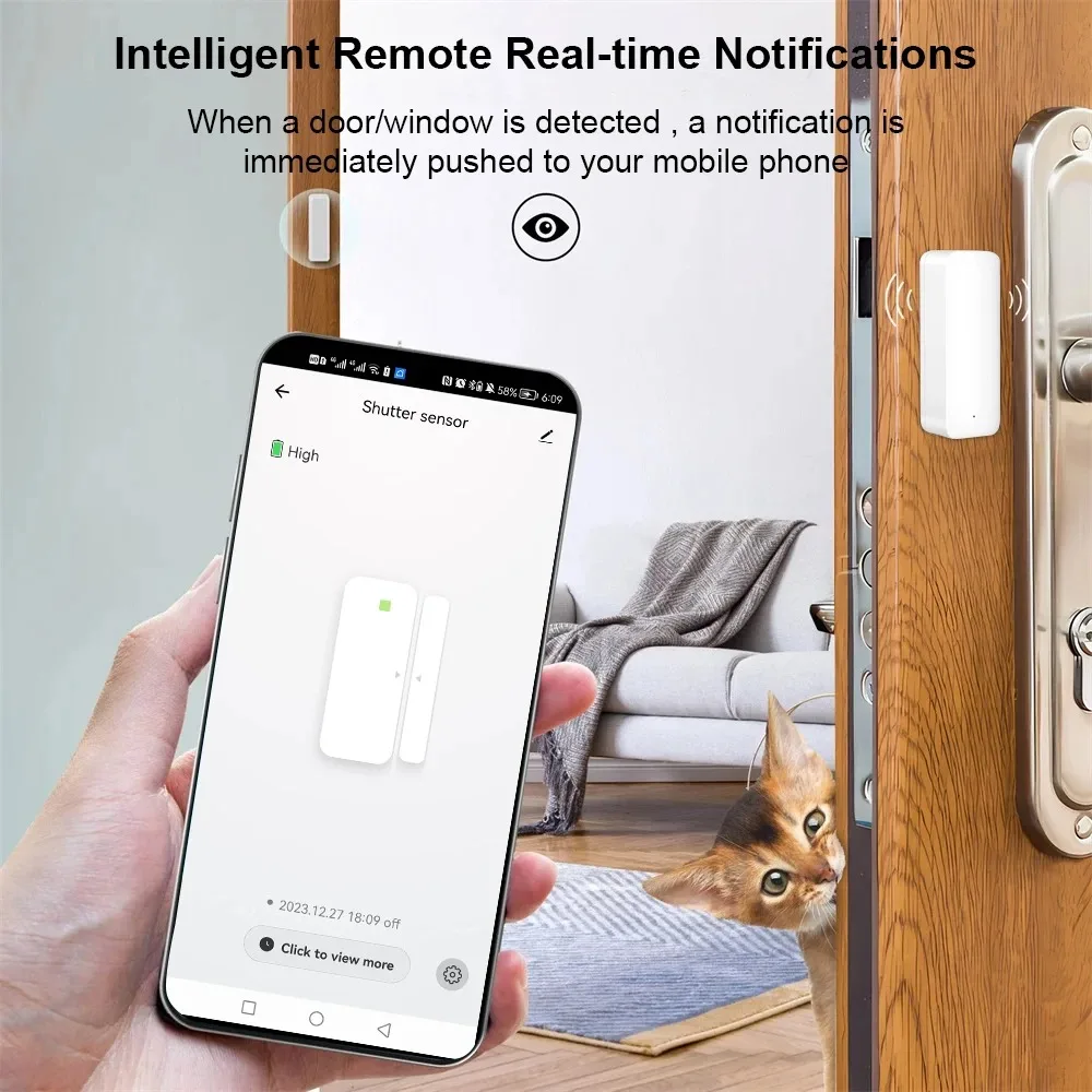 Sensor de puerta inteligente con WiFi, detector de apertura/cierre de puerta de casa inteligente, Sensor de ventana, aplicación de Control de voz