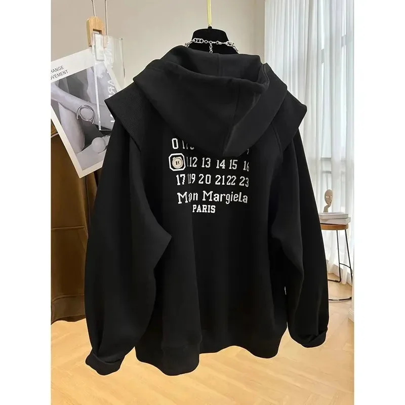 Plus Size Hooded Zipper Sweater Women\'s Loose Cardigan Coat Spring Autumn Fashion Letter Hoodies Sweatshirt Outwear Tops Female