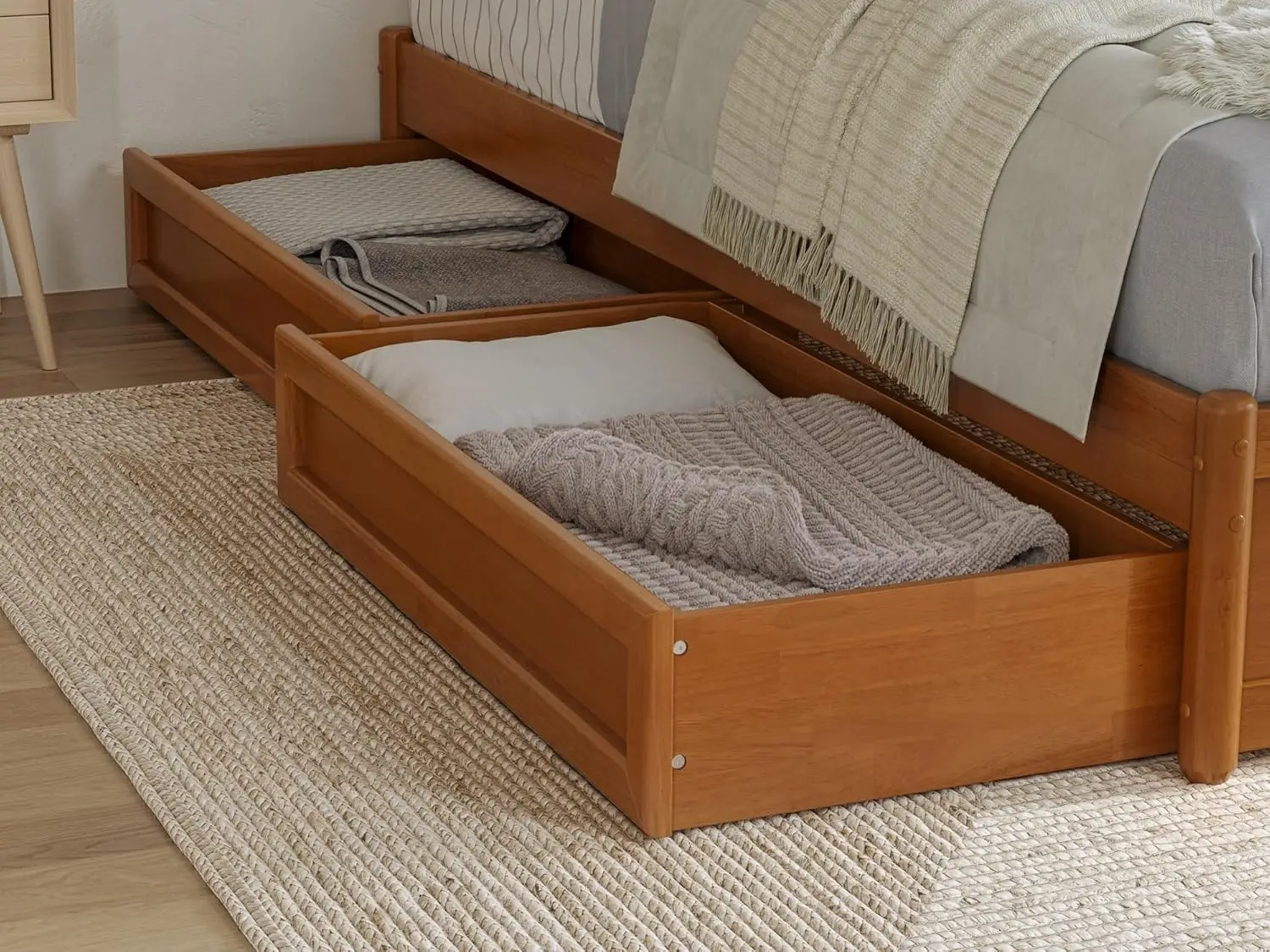 Twin Panel Platform cama com gavetas do armazenamento, Barcelona, luz Toffee
