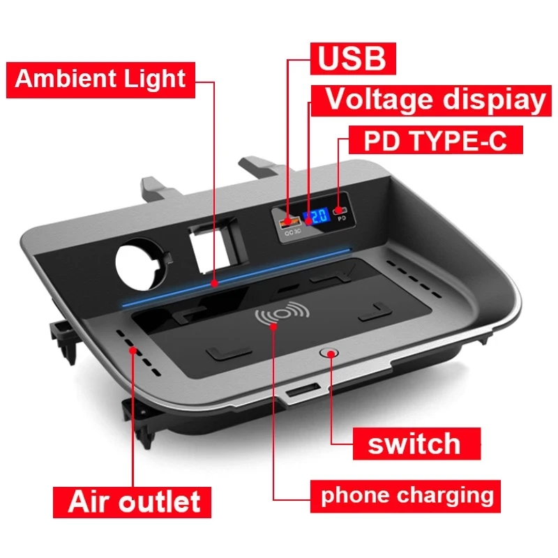 15W Car Wireless Charging Pad for Toyota RAV4 XA50 LE XLE XSE 2019~2023 Phone Fast Charger Plate Panel Tray Accessorie 2020 2021