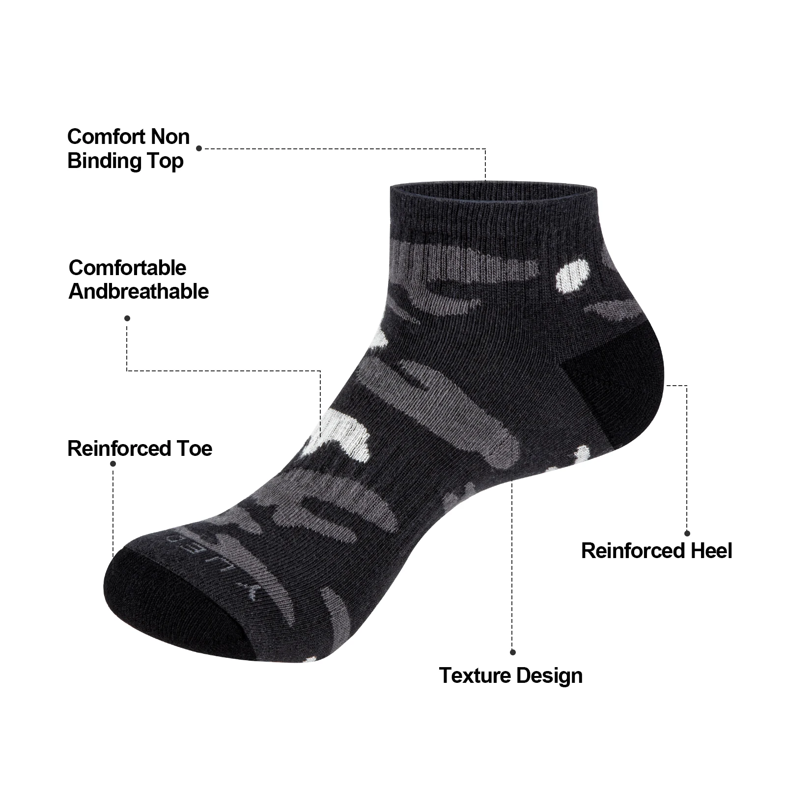 YUEDGE Mens Camo Ankle Socks Moisture Wicking Cotton Cushioned Fashion Novelty Quarter Athleitc Socks for Mens Size 37-46,5Pairs