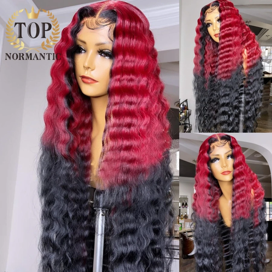 

Topnormantic Ombre Color 13x6 Lace Front Wigs for Women Remy Brazilian Human Hair Deep Wave Wig Preplucked Hairline