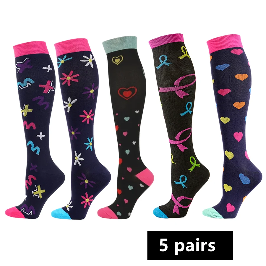 5pairs All Purpose Athletic Compression Socks For Men Women Cycling Yoga Basketball Hiking Exercise