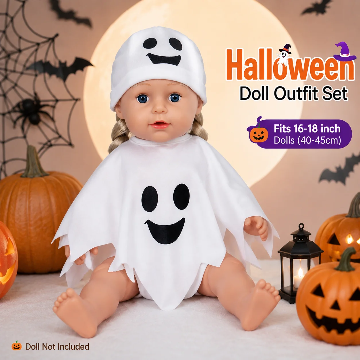 3Pcs Halloween Ghost Doll Clothes for 16-18inch 40-45cm Reborn Baby Doll American Girl Doll Costume Outfit Set Accessories Gifts