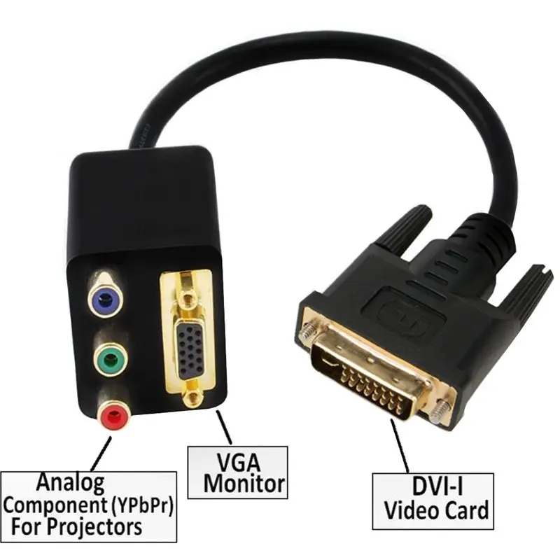 Gold Plated DVI 24+5 Male To VGA 15P Female+3RCA Female RGB AV F 1/2 0.3m Adapter Distributor Connection Cable