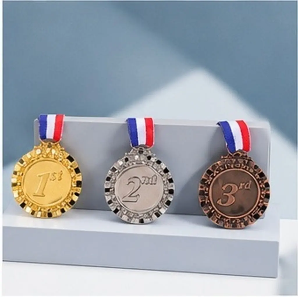 6Pcs Gold Silver Bronze Metal Medals Set Large Award Medals with Neck Ribbons for Football Track Field School