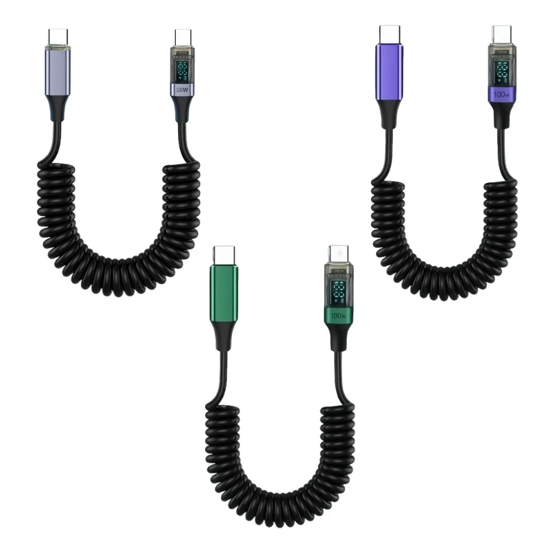 PVC USB C PD100W Data Cable with Dynamic Power Display, 100W Fast Charging Capability Retractable Cord D2RC