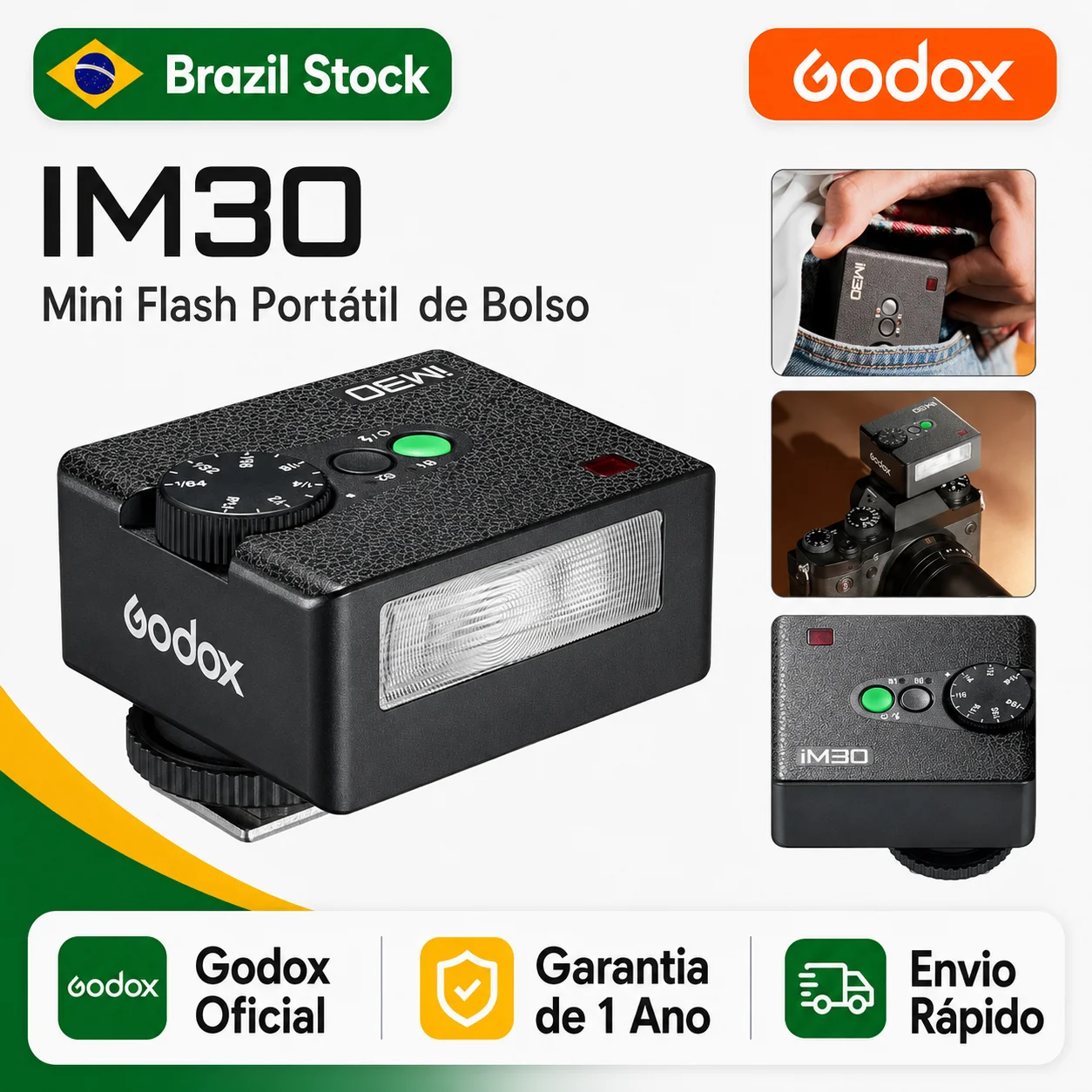 【do-brasil】godox-im30-mini-camera-flash-for-canon-fuiji-f1-230-sony-zv1-zve10-ricoh-gr3-nikon-panasonic-olympus-pentax-cameras