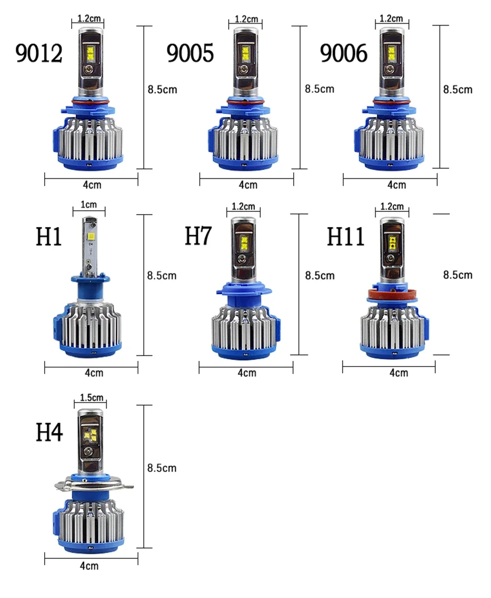 New！ 2PCS T1 Led H1 H3 H4 H7 H11 H13 9004 9005 9006 9007 881 Car Headlight Auto Fog Lamp 35W 3500LM Automobile Bulb White 6000K