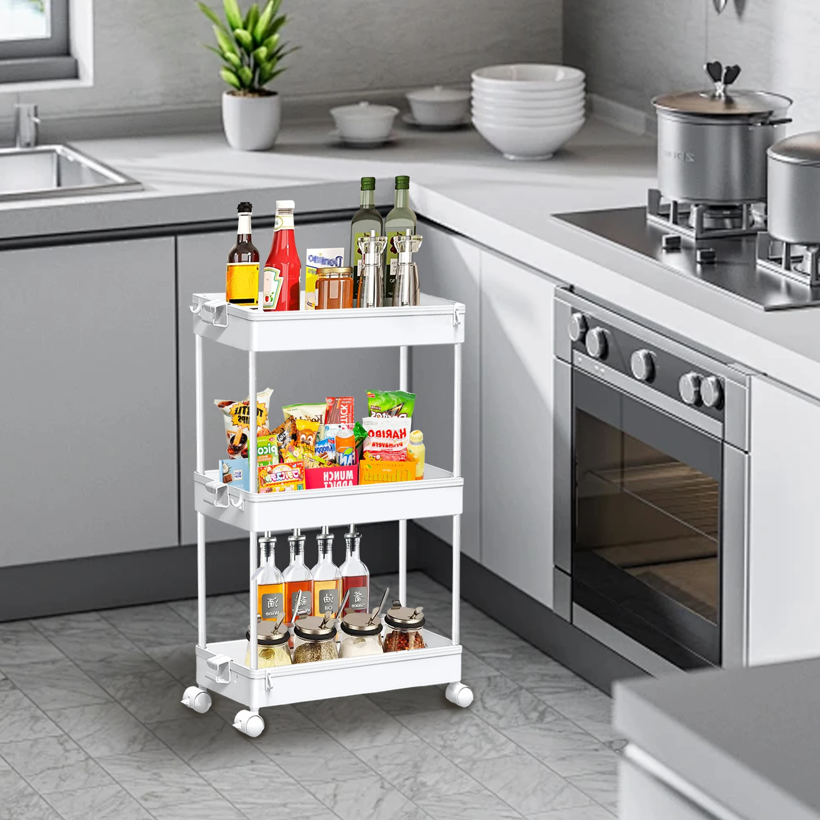 Ultra-thin Rolling Storage Car, Adjustable Three-layer Storage Car, Versatile And Easy to Install, Stable and Flexible