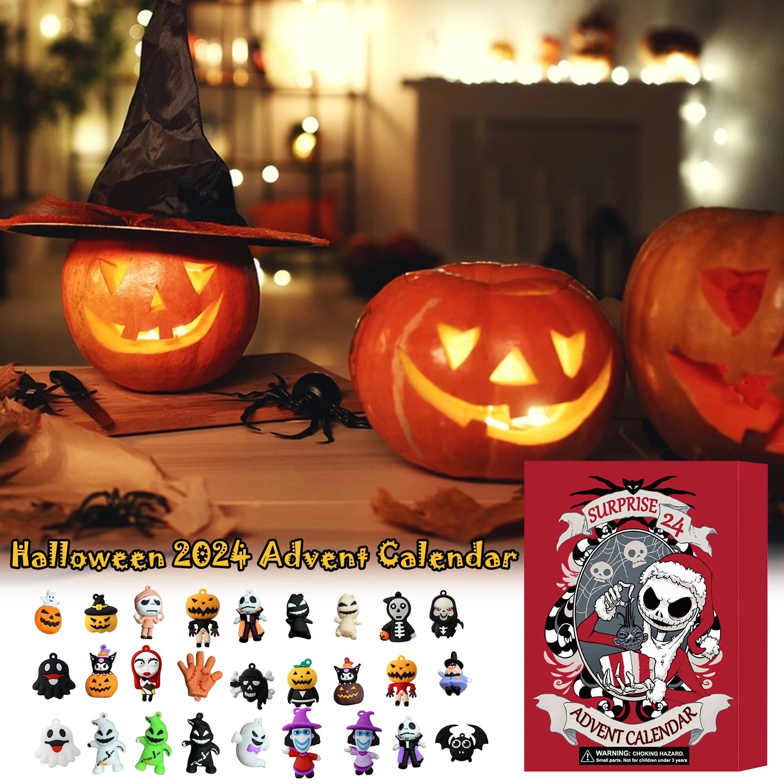 

Anime Ghost Witch Figure Christmas Halloween Blind Box Advent Calendar Box Kawaii Pumpkin Figure Action Model Toys Holiday Gifts