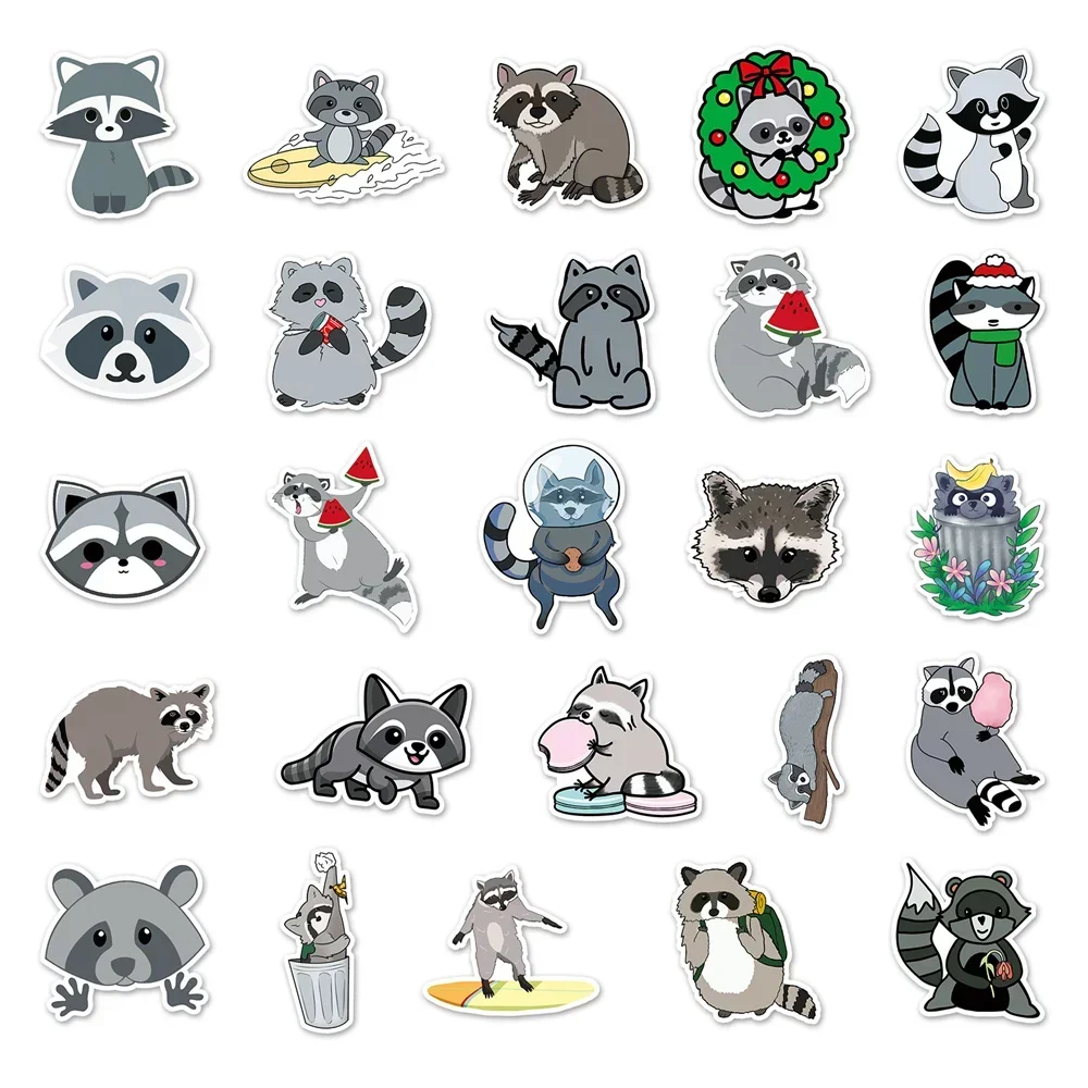 Cute Cartoon Raccoon Personalized Graffiti Adesivos, Adesivos de animais impermeáveis, DIY, Decoração de telefone celular, Brinquedos infantis, decalques, 50pcs