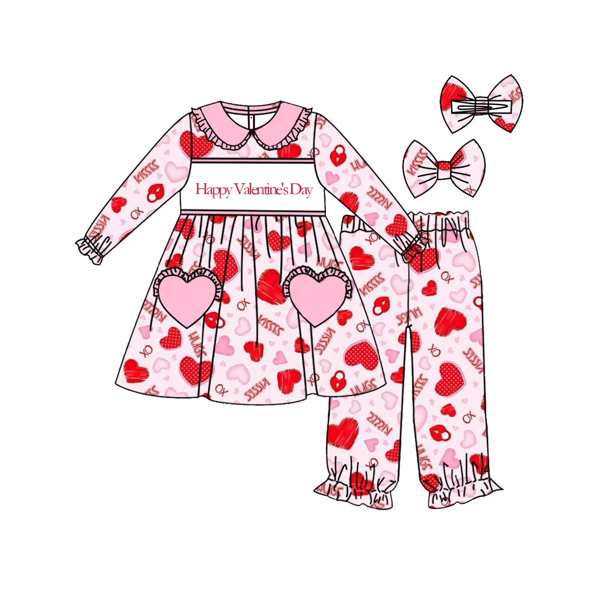 Boutique Kids Valentine's Day Clothing Red Love Girls Clothes Outfits Not Smocked Pjs