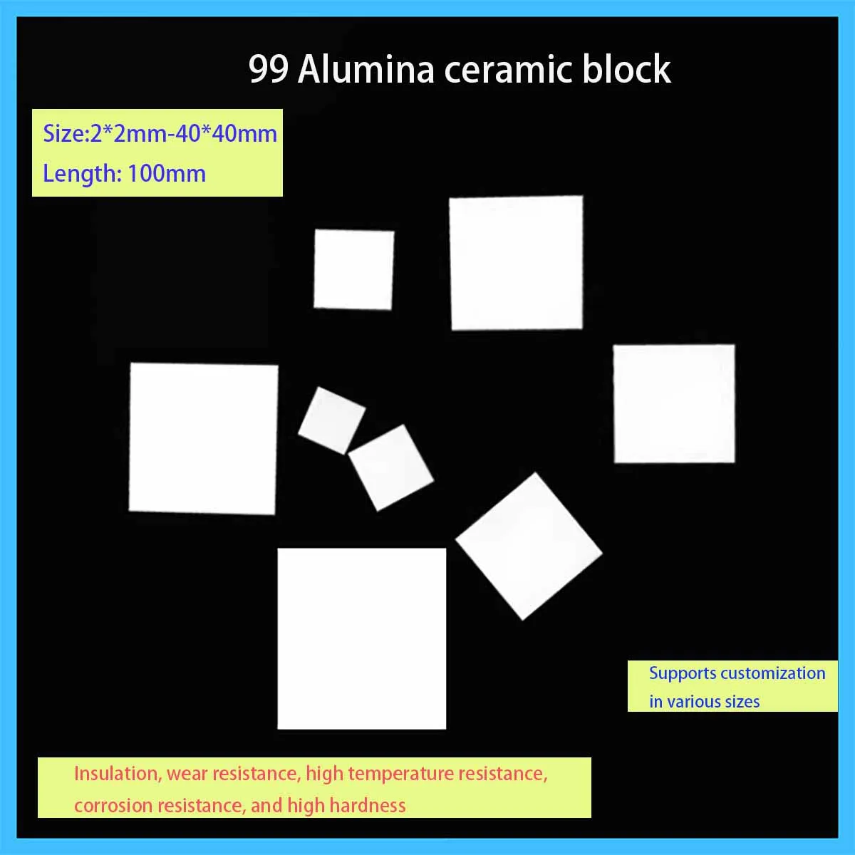 2PCS 99 Alumina Ceramic Square Bar Wear Resistant Load Bearing Block Solid Ceramic Rod Customizable