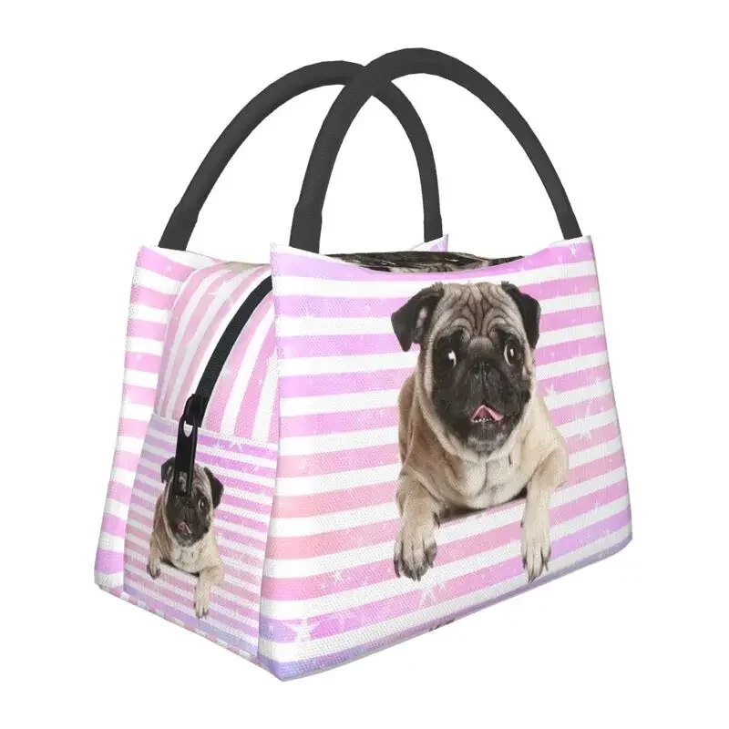 Lovely Pug Dog Insulated Lunch Tote Bag for Women Portable Cooler Thermal Bento Box Outdoor Camping Travel