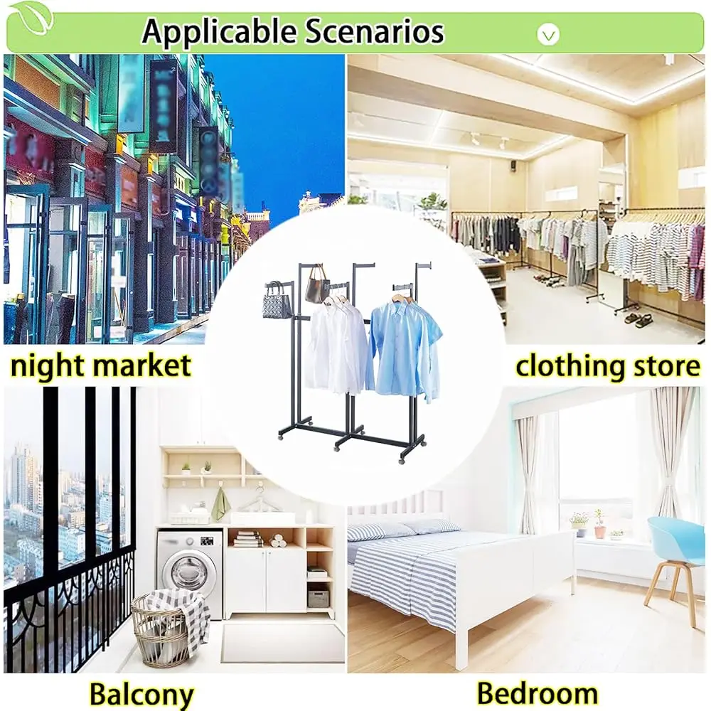 Garmen Logam Berdiri Lantai Ra - Rak Display Ritel Berat Dengan Roda, Rak Pakaian 6 A, Kemeja Portabel Tabung Persegi