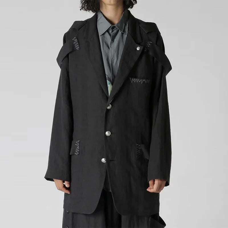 

YOJI OOAK, оригинальный дизайн, льняная куртка с эполетами, серебряная куртка с пряжкой, белое мужское пальто с воротником в стиле вестерн