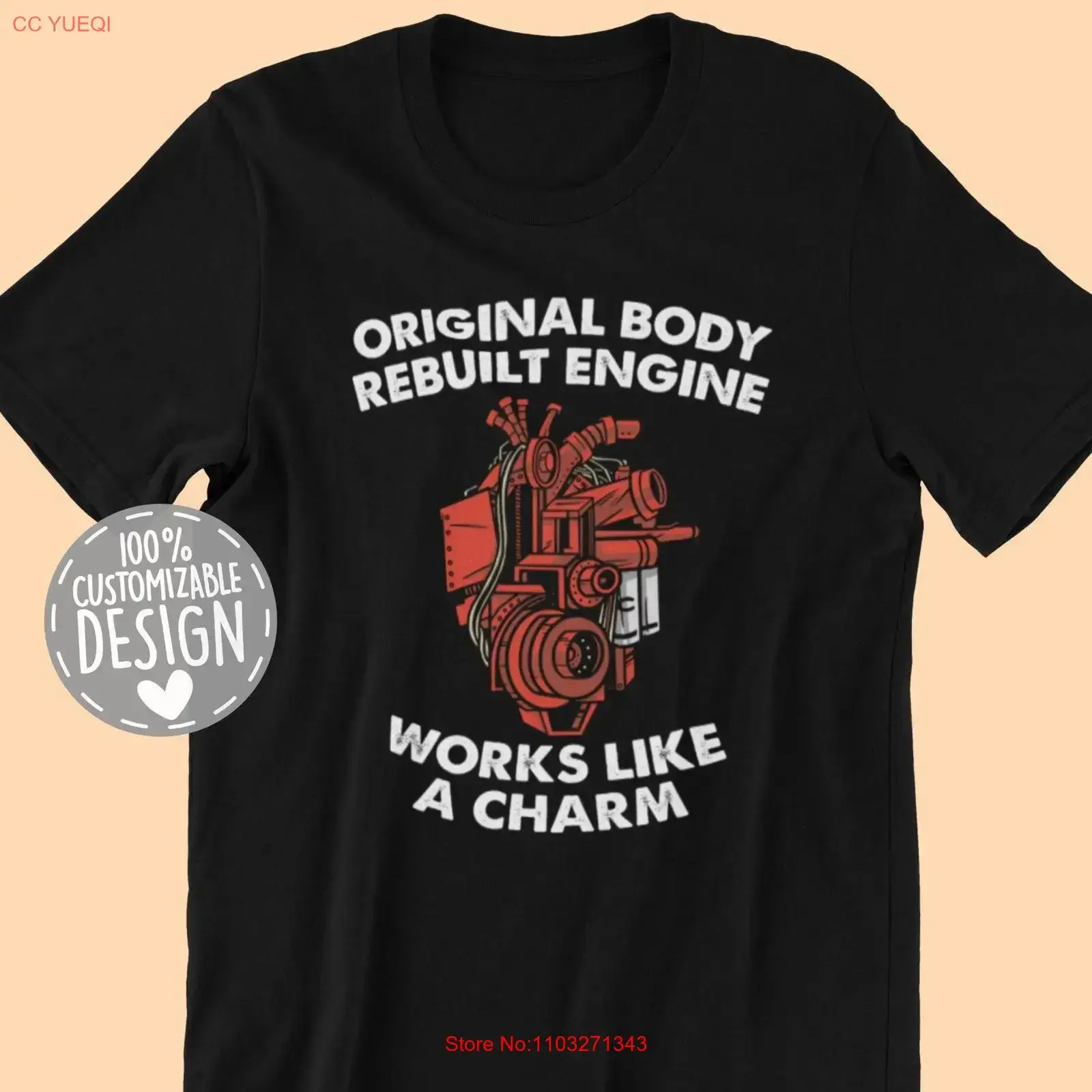 T-shirt de récupération après chirurgie cardiaque, design original 'Body Rebuilt Engine', pour survivants d'attaque cardiaque, vintage, délavé, doux et polyvalent