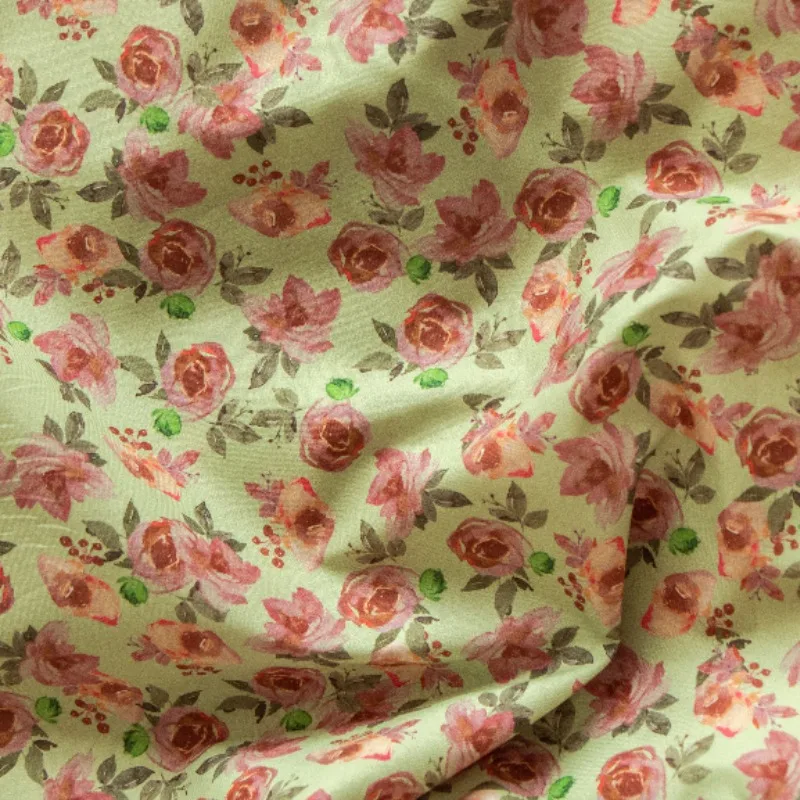 Children's pink Flower green bottom Pattern Cotton Digital Print Skirt Shirt Set Seasonal Home Wear 140x50 Cm