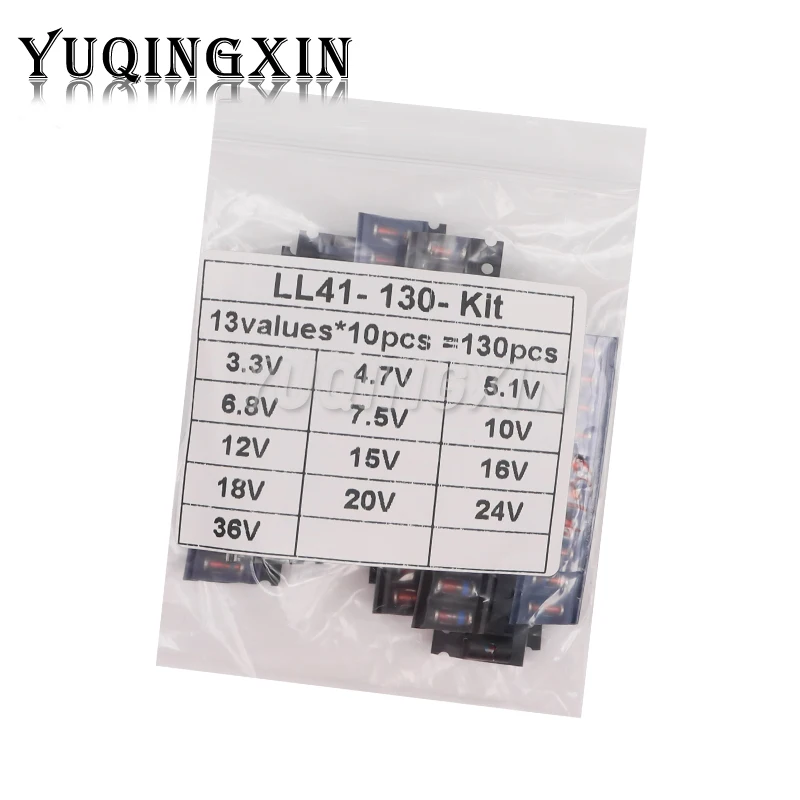 130pcs LL41 SMD Zener Diode Kit 1W 3.3V - 36V 13Values Each 10pcs ZM4728A ZM4732A ZM4733A ZM4737A ZM4742A ZM4744A ZM4745A