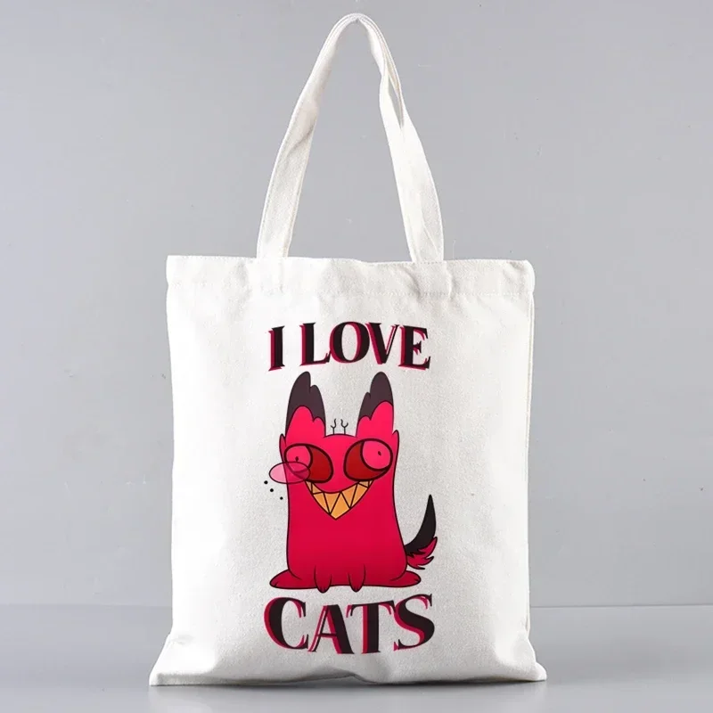 Hazbin Hotels Alastor حقيبة كتف قماشية مخصصة حقيبة يد للسيدات حقيبة حمل عادية سعة كبيرة حقيبة تسوق قابلة لإعادة الاستخدام