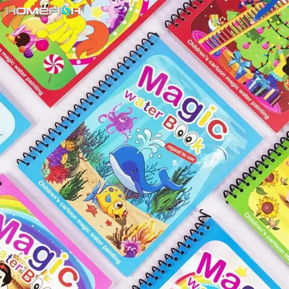 Livre de coloriage magique réutilisable, 1 livre + 1 stylo, peinture à l'eau, mentaires oriel, éducation précoce, jouets de dessin de puzzle