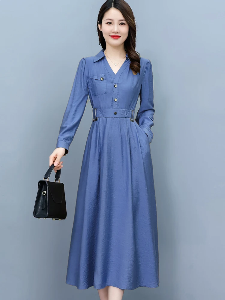 2024 Casual Cotton and Linen Long Robe Spring Autumn Elegant Women Office Lady Midi Dress Vintage Bodycon Party Prom Maxi Dress