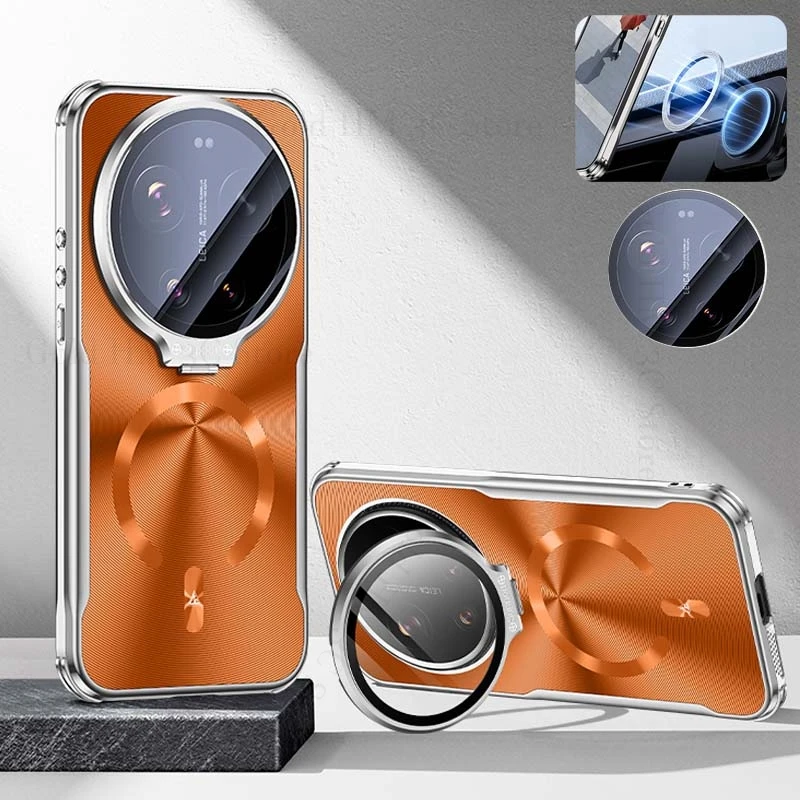 

Wireless Charging For Magsafe Magnetic Case For Xiaomi 17 UItra 6D Plating Armor Flip Lens Kickstand Cover For Xiaomi 17 Pro Max