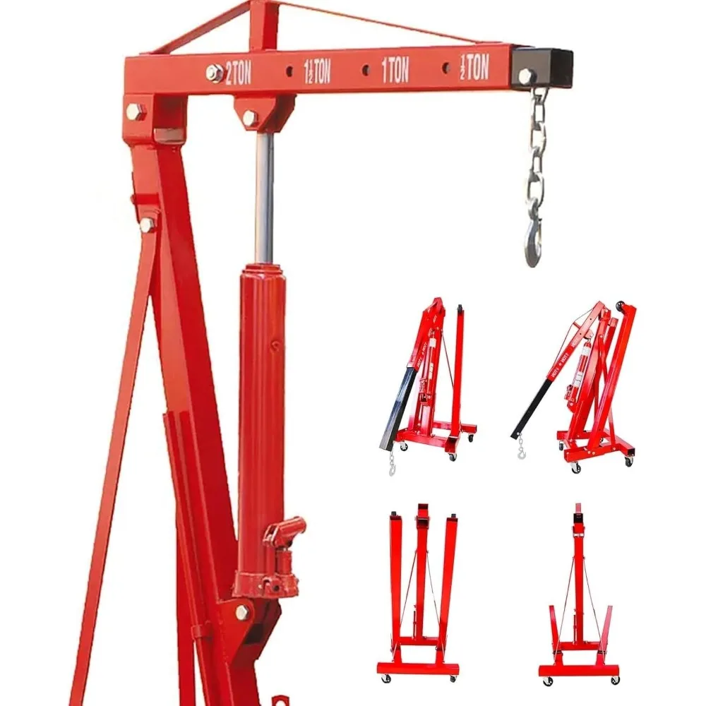 2 TON 4000 lbs Foldable Hydraulic Engine Hoist Cherry Picker Heavy-Duty for Garage Shop Lifting, Red