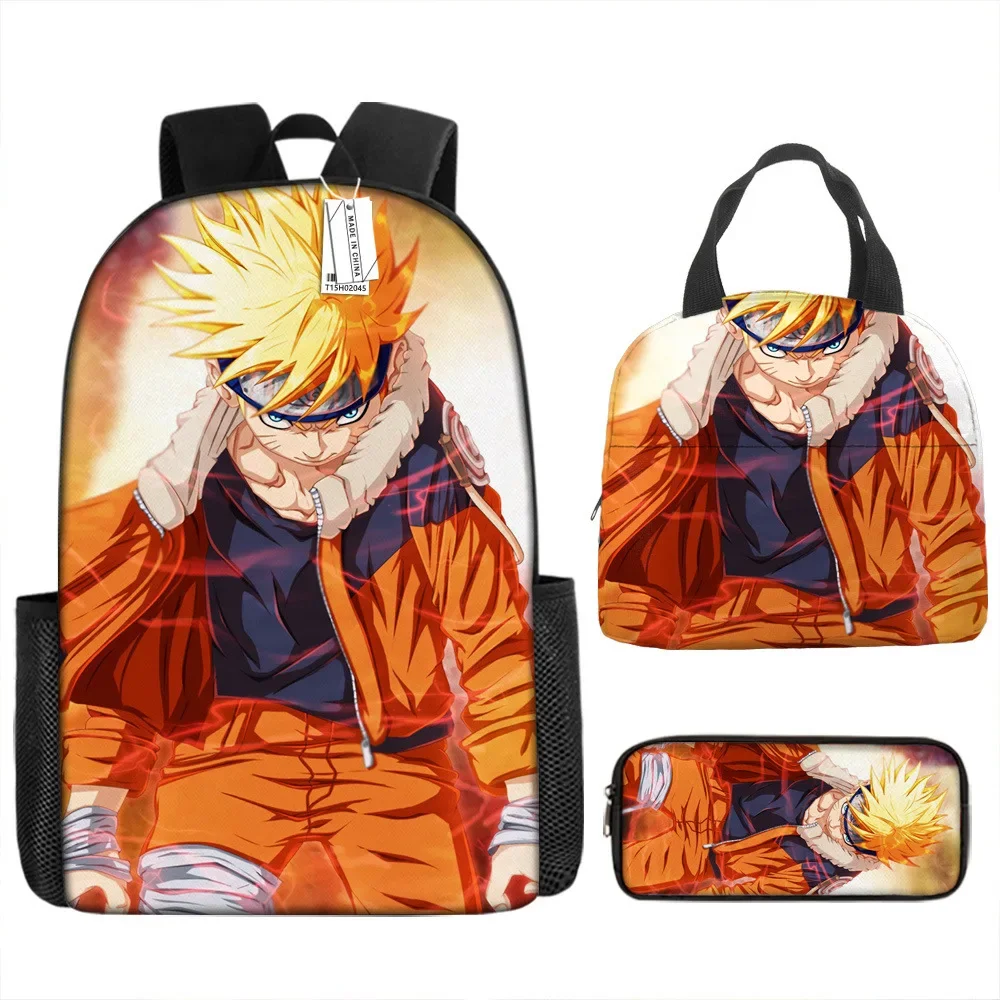 3PCS Naruto SchoolBag Kakashi Uchiha Itachi Student Backpack Anime Backpack Cartoon Lunch Bag Pencil Bag Children\'s School Bag